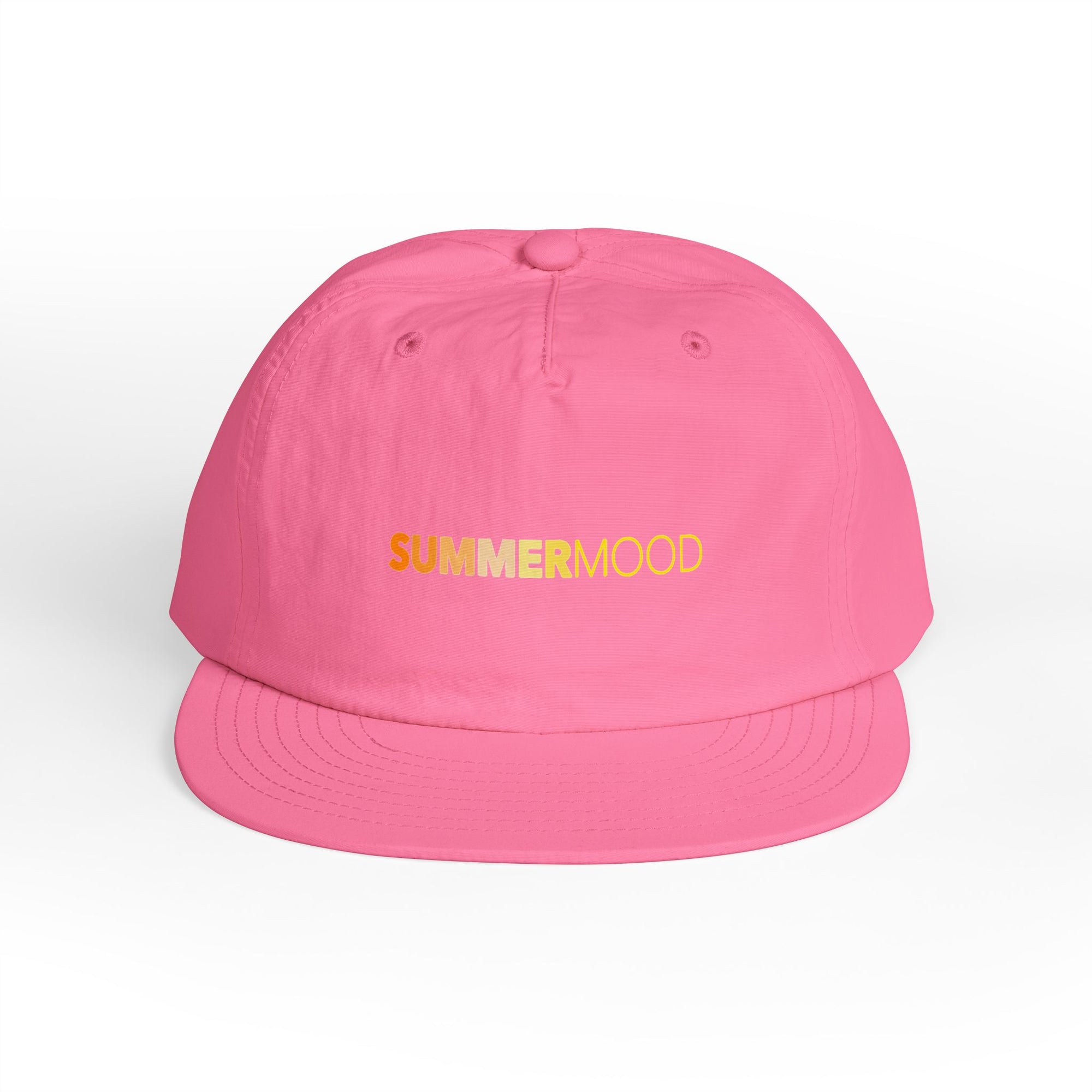 Cool and coastal – pink cap with playful “SUMMERMOOD” stitching in bold colors