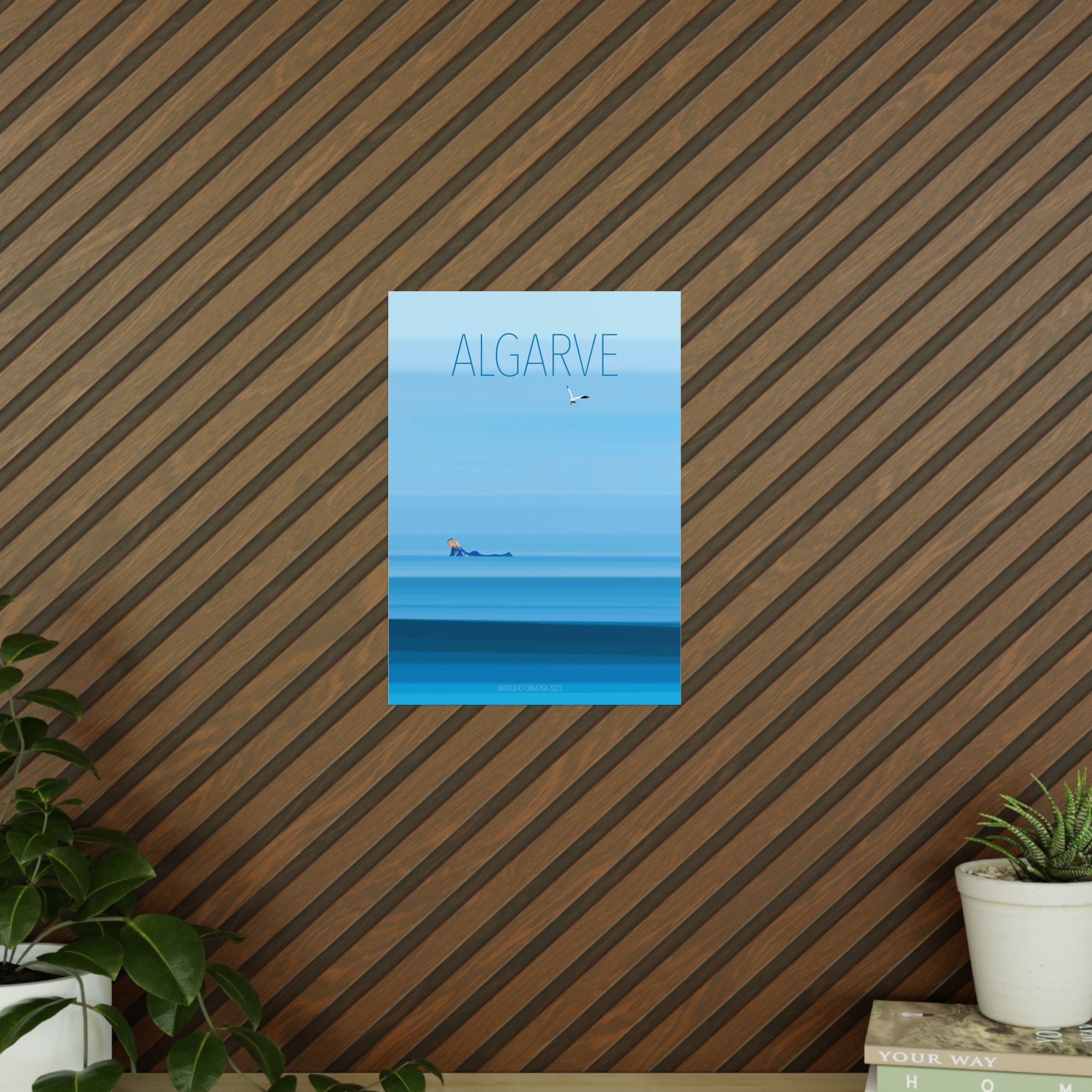 blue ocean summer mood poster Algarve surfer in Portugal