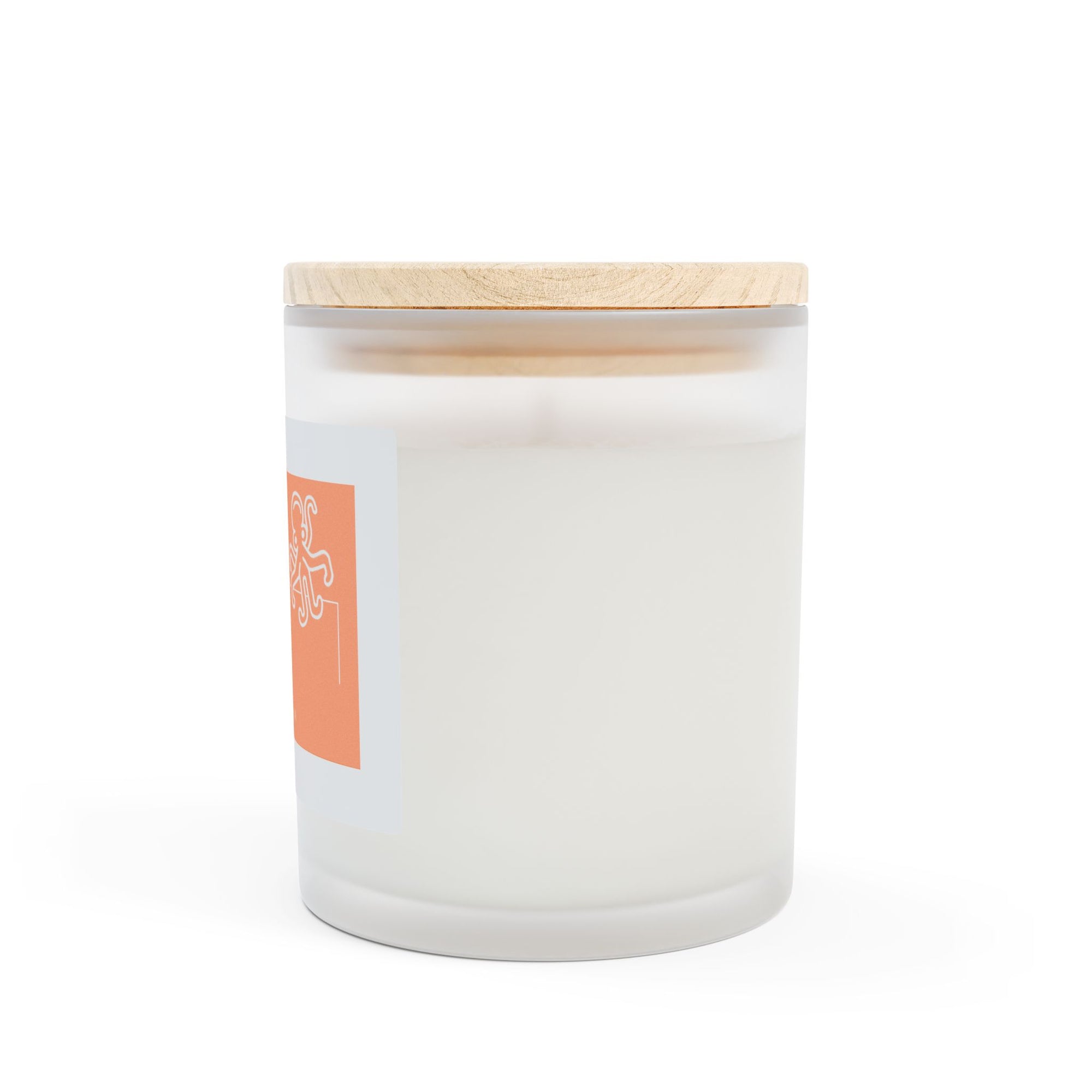 Summer candle with orange label and cute octopus, made to light up sunny moments