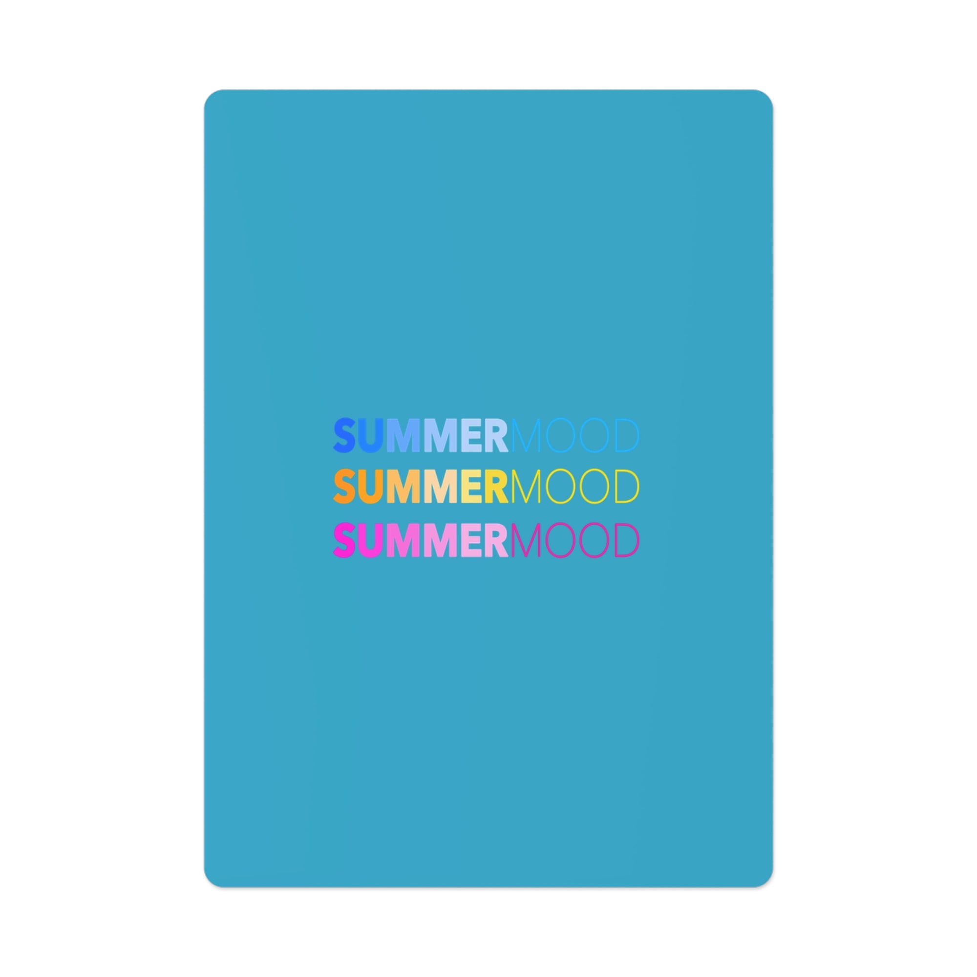  Bright blue cards featuring colorful SUMMERMOOD logos in playful typography