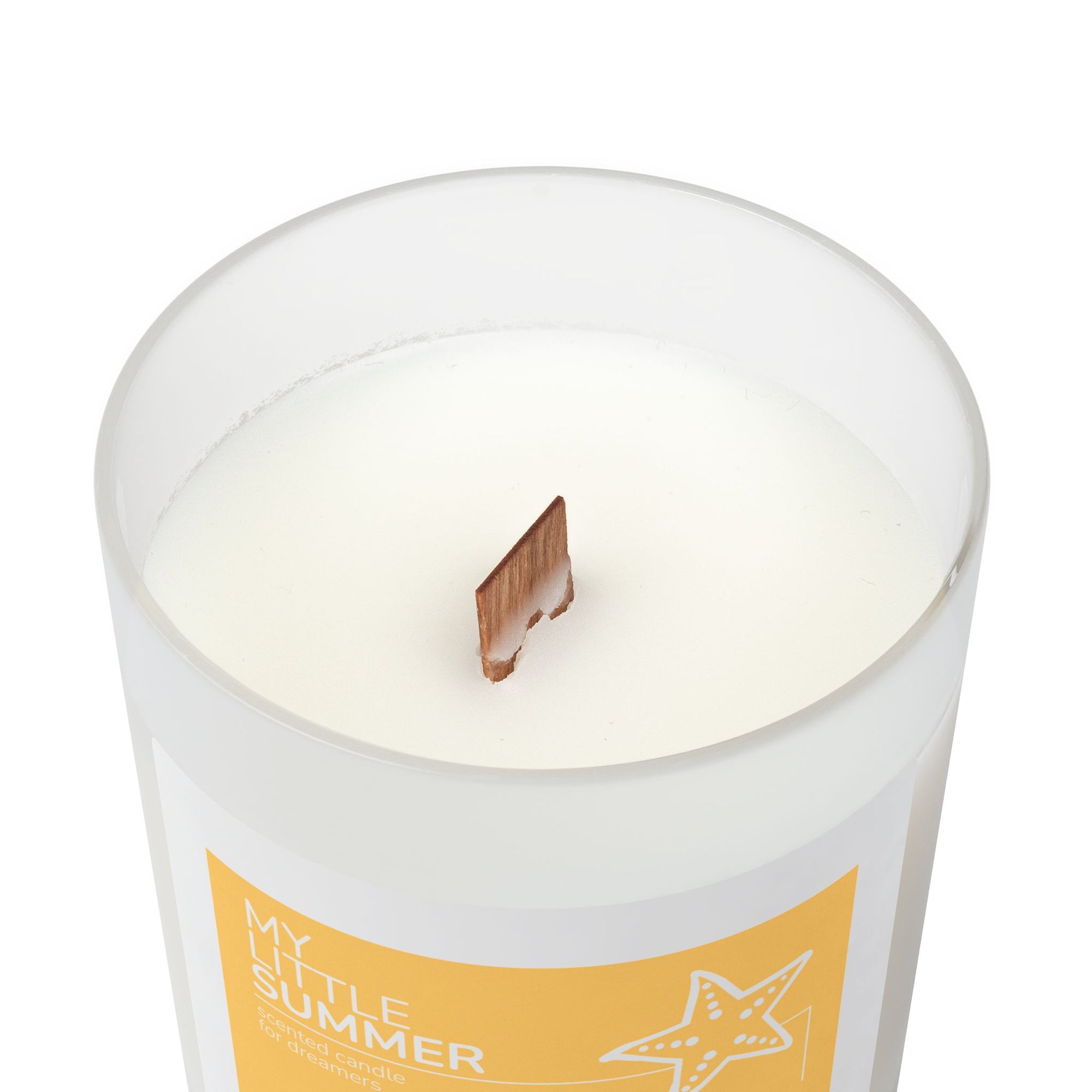 Zoom Yellow My Little Summer candle by Atelier Formosa with starfish illustration 