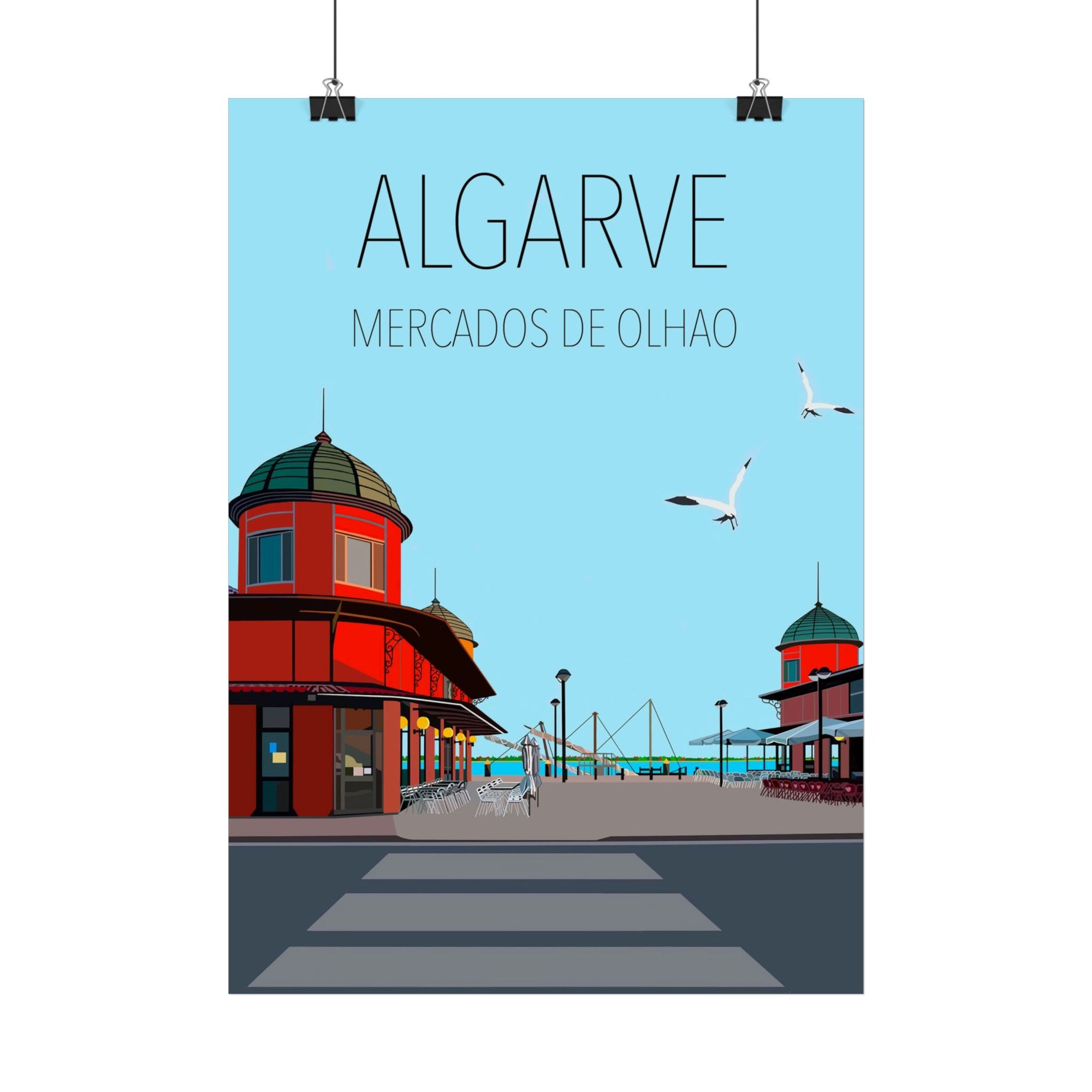 hand painted decoration poster of Portuguese market in Olhao
